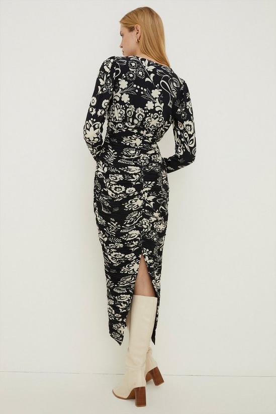 Oasis Rachel Stevens Mono Print Ruched Midi Dress 3