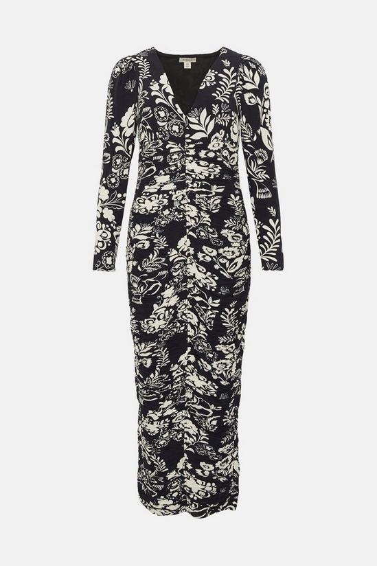 Oasis Rachel Stevens Mono Print Ruched Midi Dress 4