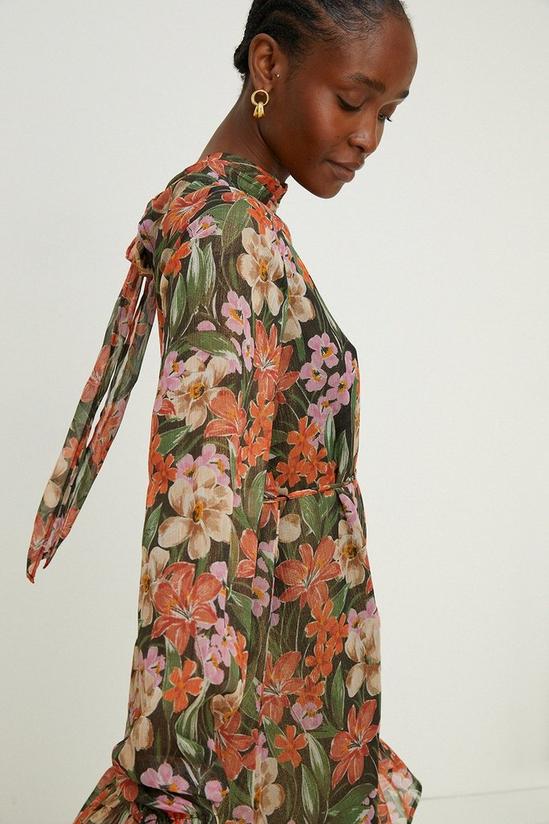 Oasis Floral Printed Metallic Chiffon Mini Dress 2