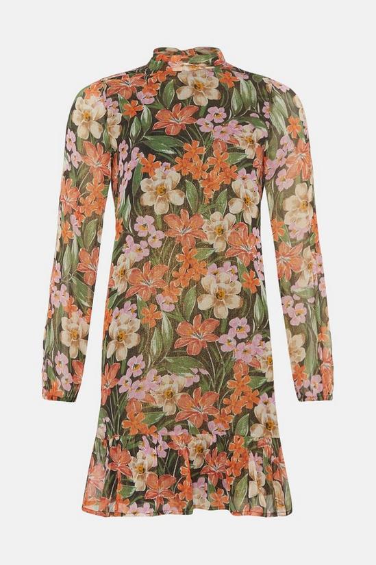 Oasis Floral Printed Metallic Chiffon Mini Dress 4