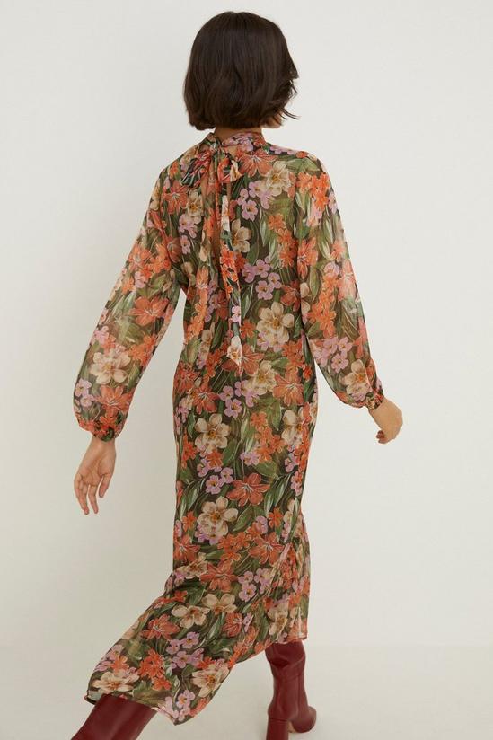 Oasis Floral Printed Metallic Chiffon Midi Dress 3