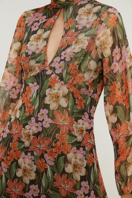 Oasis Floral Printed Metallic Chiffon Midi Dress 4