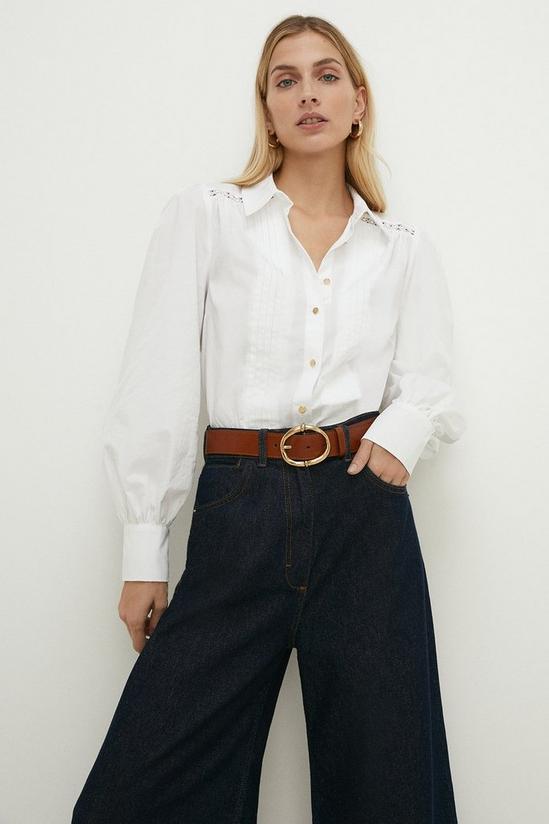 Oasis Pintuck Detail Poplin Shirt With Lace Trim 1