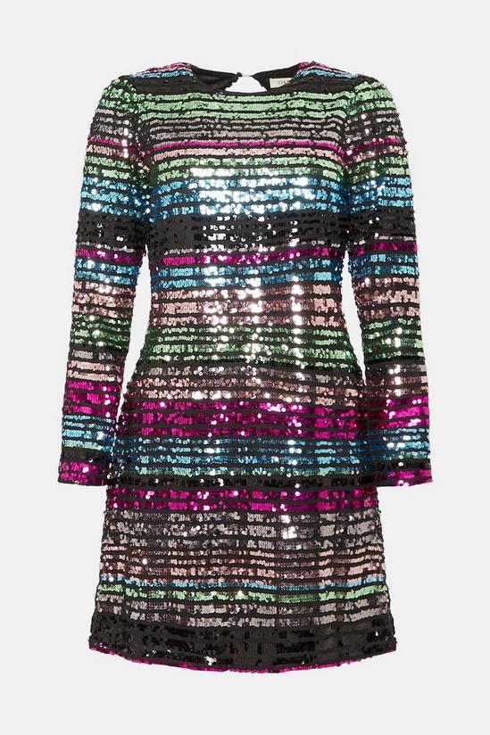 Oasis Petite Stripe Sequin Puff Sleeve Shift Dress 4