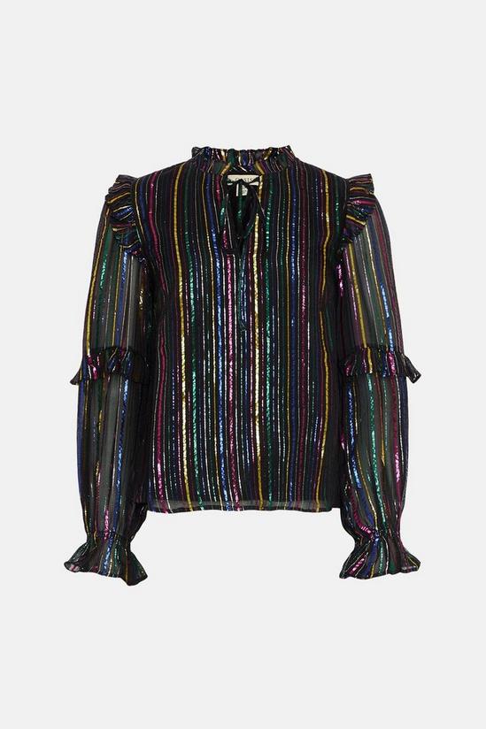 Oasis Colourful Metallic Stripe Ruffle Blouse 4