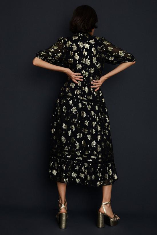 Oasis Petite Metallic Floral Jacquard Lace Trim Midi Dress 3
