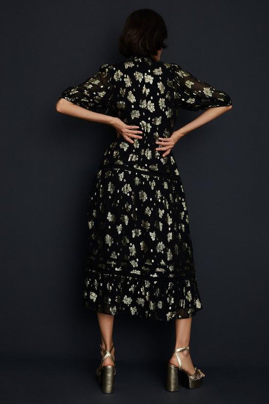 Oasis Metallic Floral Jacquard Lace Trim Midi Dress 3