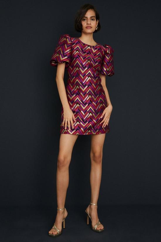 Oasis Patterned Jacquard Puff Sleeve Aline Dress 1