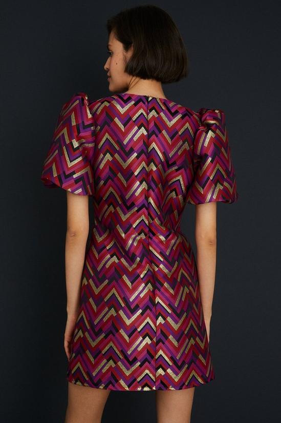 Oasis Patterned Jacquard Puff Sleeve Aline Dress 3