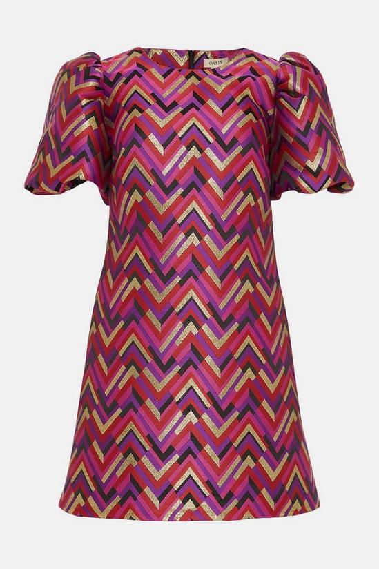 Oasis Patterned Jacquard Puff Sleeve Aline Dress 4