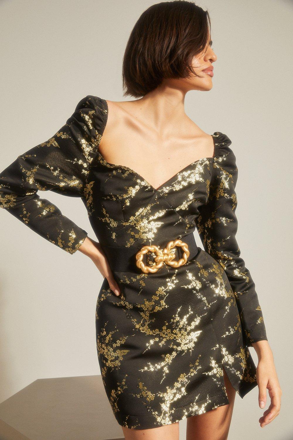 Black and gold outlet floral dress