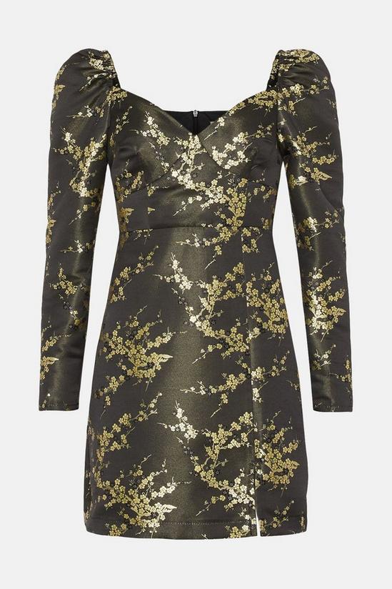 Oasis Black And Gold Floral Jacquard Aline Dress 4