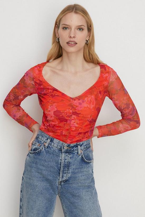 Oasis Floral Mesh Gauged Front Top 1