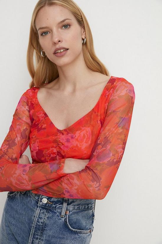 Oasis Floral Mesh Gauged Front Top 2