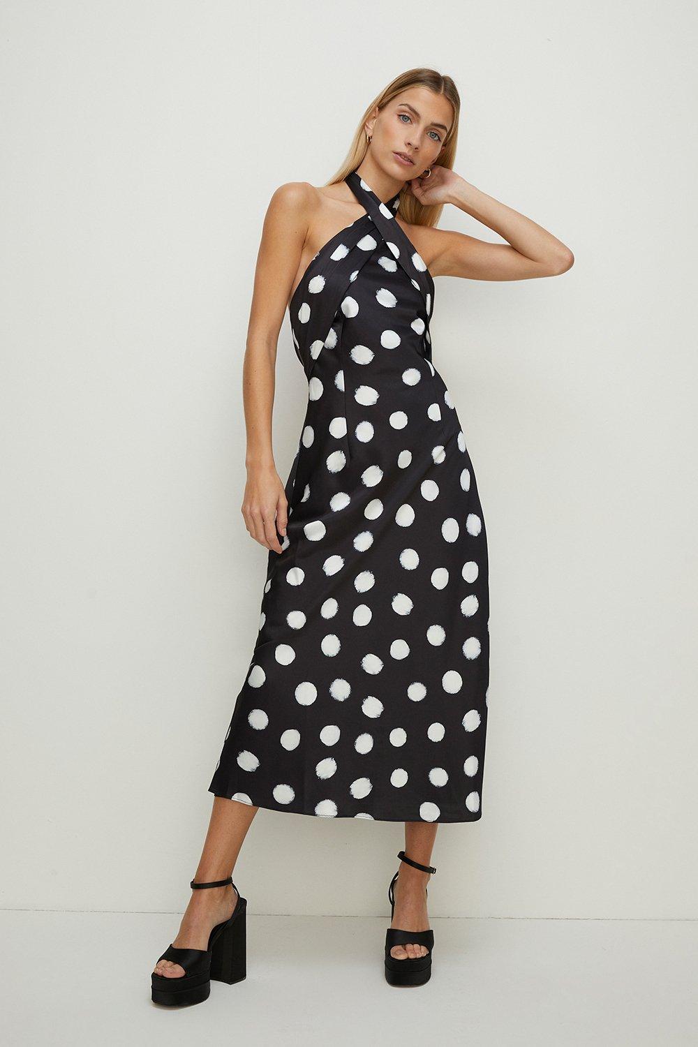 Oasis spot high neck cheap midi dress