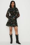 Oasis Petite Lace Trim Dobby Chiffon Floral Print Skater Dress thumbnail 1