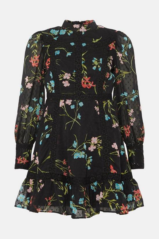 Oasis Petite Lace Trim Dobby Chiffon Floral Print Skater Dress 4