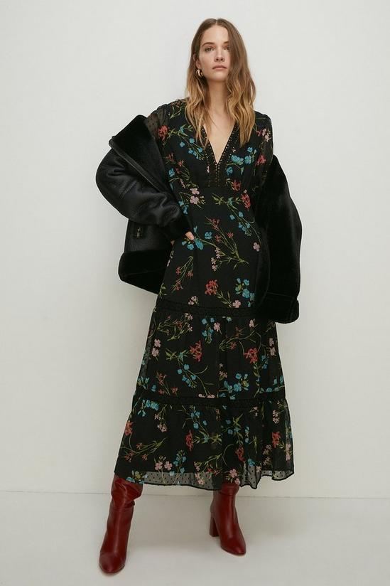 Oasis Petite Lace Trim Dobby Chiffon Floral Print Midi Dress 2