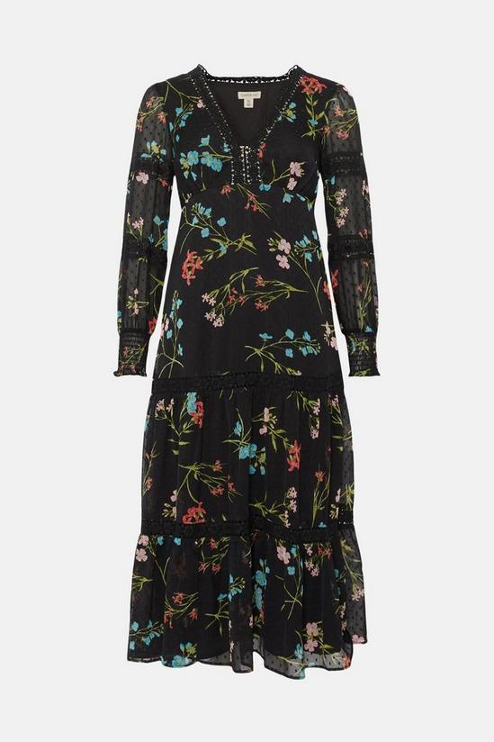 Oasis Petite Lace Trim Dobby Chiffon Floral Print Midi Dress 4