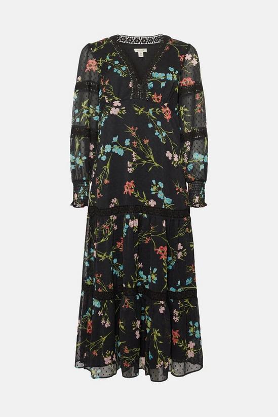 Oasis Petite Lace Trim Dobby Chiffon Floral Print Midi Dress 5