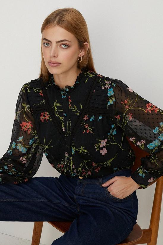 Oasis Lace Trim Dobby Chiffon Floral Print Blouse 2