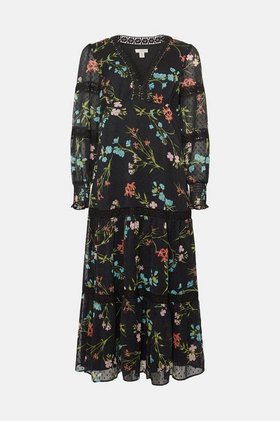 Oasis Lace Trim Dobby Chiffon Floral Print Midi Dress 4