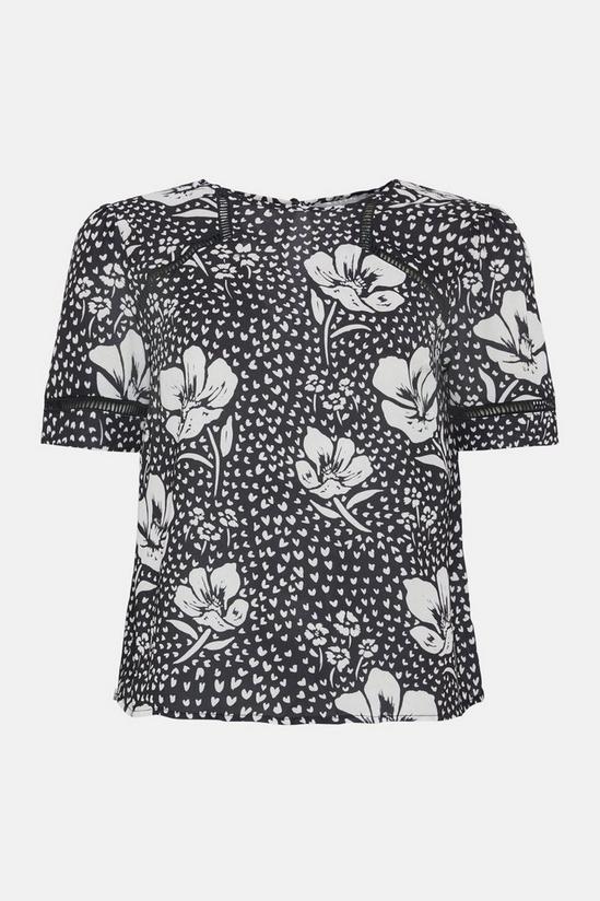 Oasis Essential Lace Insert Mono Floral Woven Tee 4