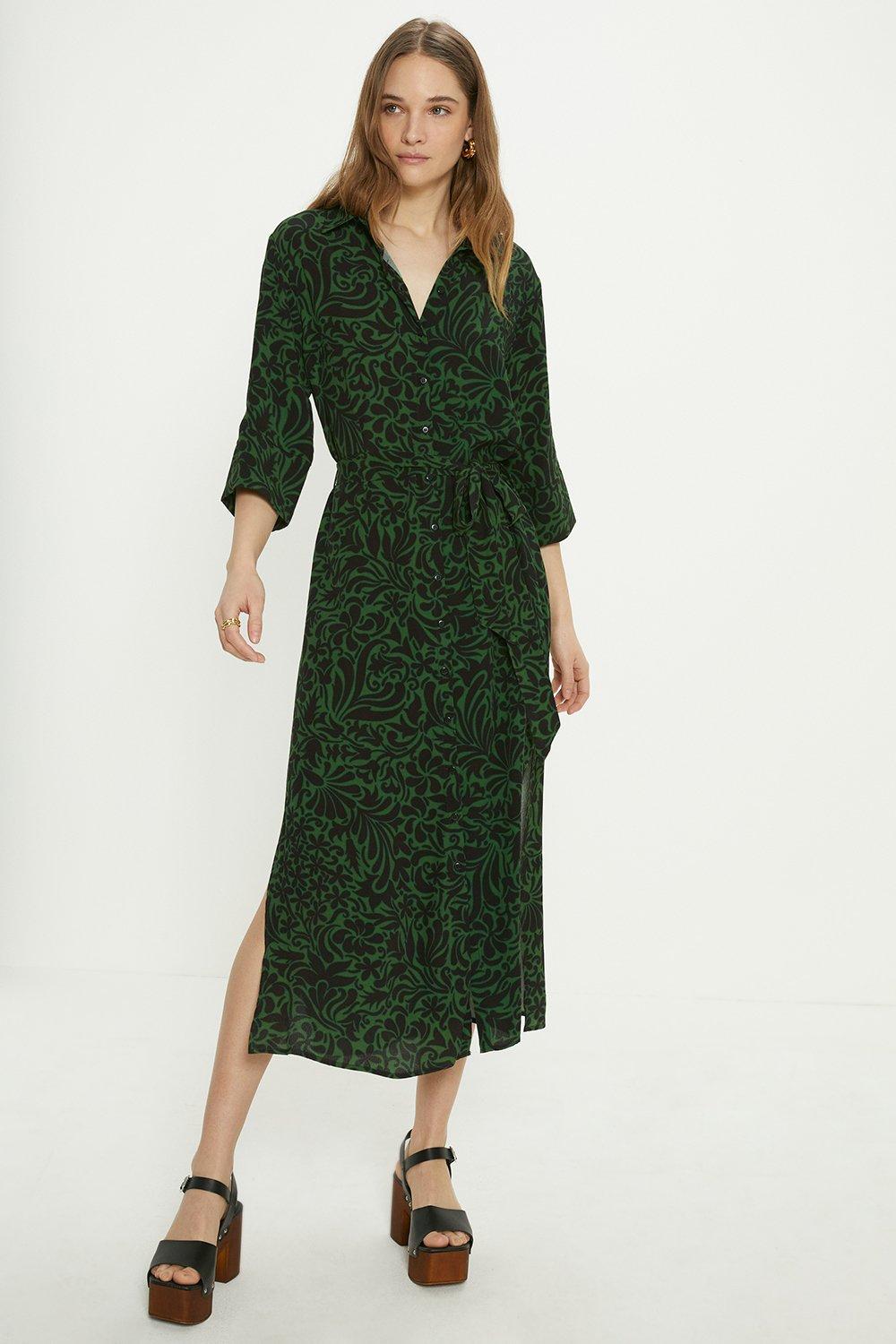 Essential Swirl Printed  Belted Shirt Dress