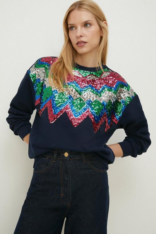 Oasis Block Sequin Fairisle Christmas Sweatshirt 1