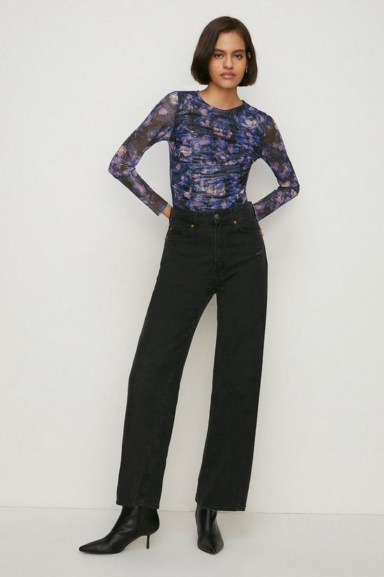 Oasis Glitter Floral Mesh Ruched Front Top 2