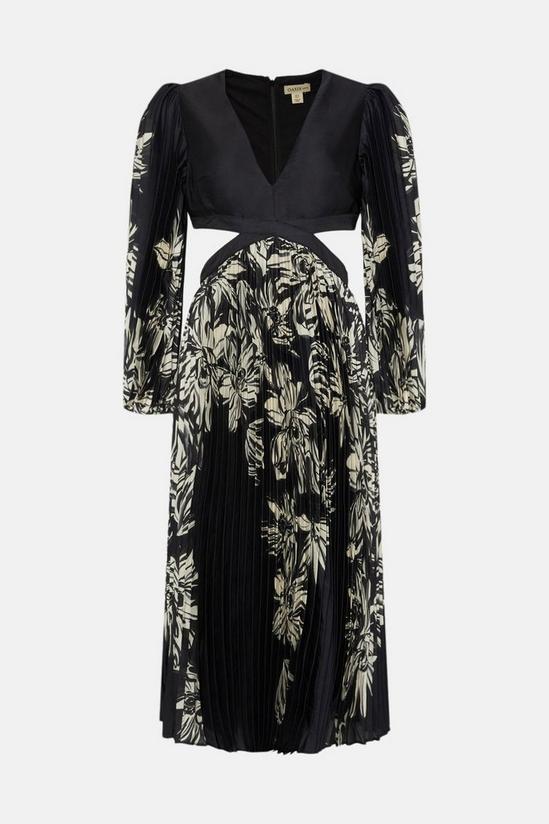 Oasis Rachel Stevens Monochrome Floral Pleated V Neck Midi Dress 4