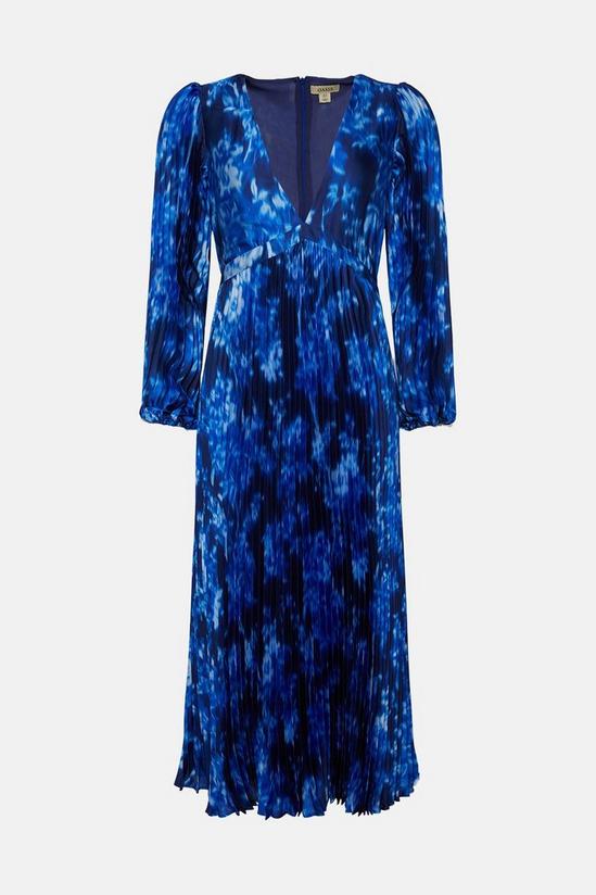 Oasis Floral Blur Satin Pleated V Neck Midi Dress 4