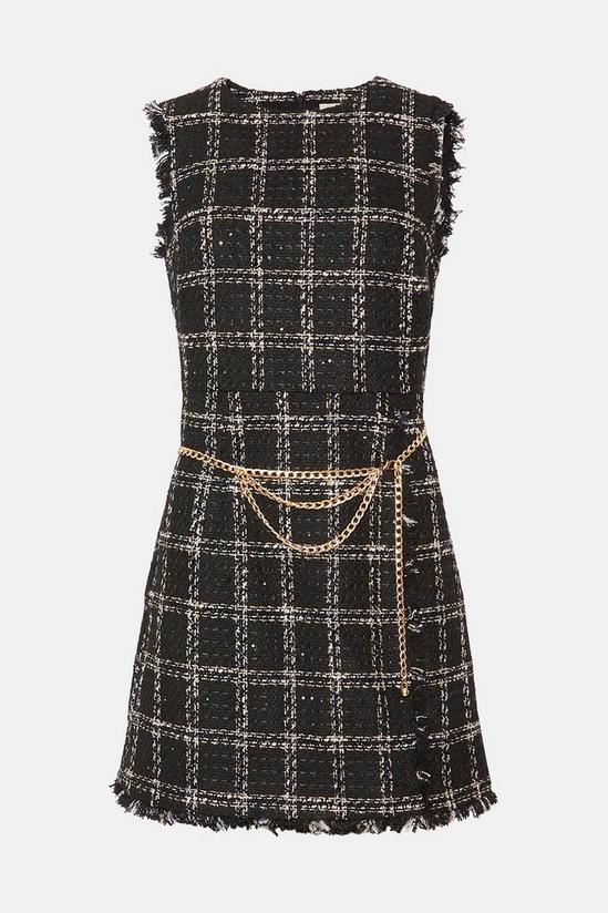 Oasis Sparkle Check Tweed Chain Belt Mini Dress 4