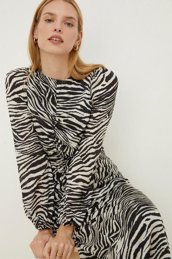 Oasis Rachel Stevens Petite Zebra Printed Ruched Front Midi Dress 1