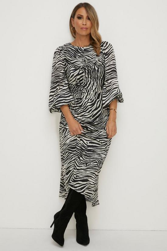 Oasis Rachel Stevens Zebra Printed Ruched Front Midi Dress 1
