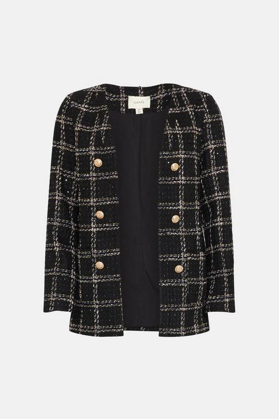 Oasis Check Tweed Sequin Button Detail Blazer 4