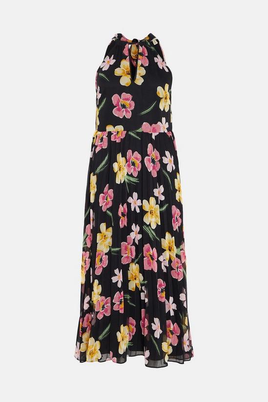 Oasis Floral Chiffon Halter Neck Pleated Maxi Dress 4