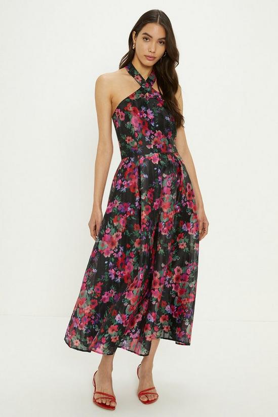 Oasis Floral Striped Organza Halter Neck Midi Dress 2