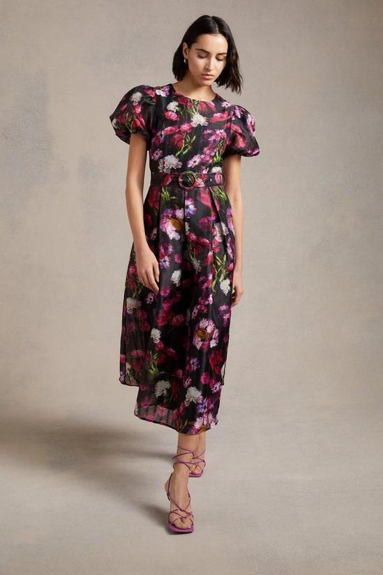 Oasis Floral Striped Organza Pleated Midi Dress 1