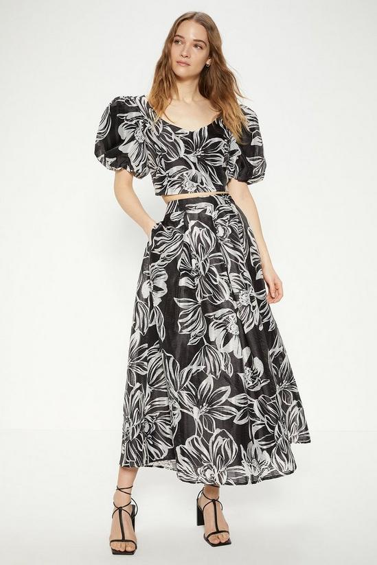 Oasis Floral Striped Organza Pleated Midi Skirt 1