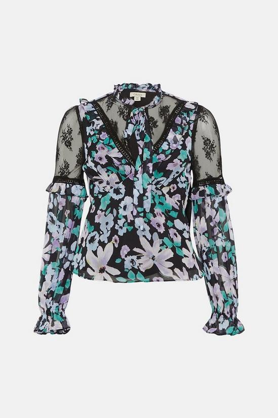 Oasis Lace Detailed Floral Ruffle Tie Neck Blouse 4