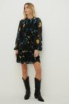 Oasis Lace Trim Eastern Floral Dobby Chiffon Long Sleeve Skater Dress thumbnail 1