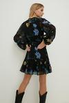 Oasis Lace Trim Eastern Floral Dobby Chiffon Long Sleeve Skater Dress thumbnail 3