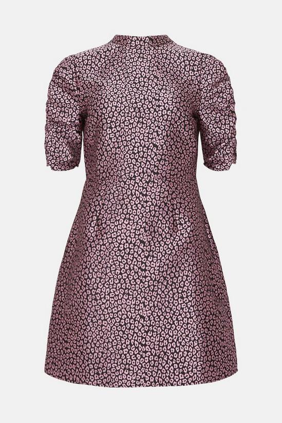 Oasis Animal Jacquard Puff Sleeve Bow Back Mini Dress 4