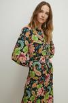 Oasis Slinky Jersey Floral Long Sleeve Shirred Cuff Midi Dress thumbnail 1