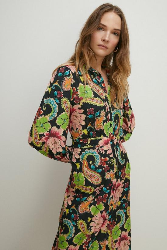 Oasis Slinky Jersey Floral Long Sleeve Shirred Cuff Midi Dress 1