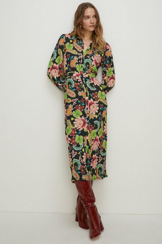 Oasis Slinky Jersey Floral Long Sleeve Shirred Cuff Midi Dress 2