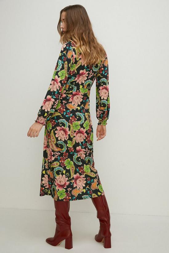 Oasis Slinky Jersey Floral Long Sleeve Shirred Cuff Midi Dress 3
