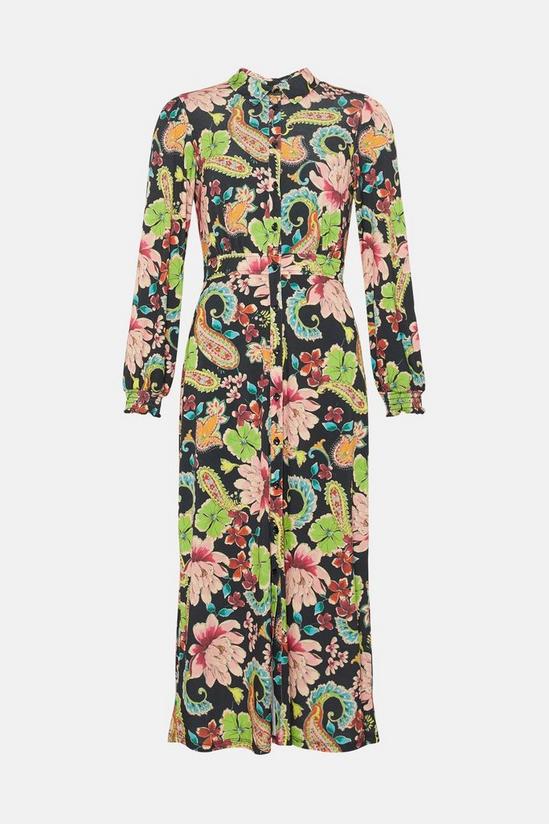 Oasis Slinky Jersey Floral Long Sleeve Shirred Cuff Midi Dress 4