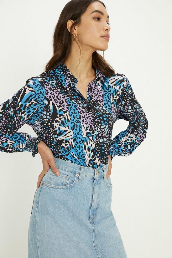Oasis Slinky Animal Floral Long Sleeve Shirred Cuff Shirt 1